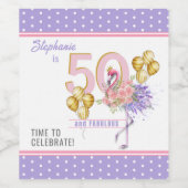 50歳おめでとう ピンクの花 フラミンゴ ワインラベル (シングルラベル)