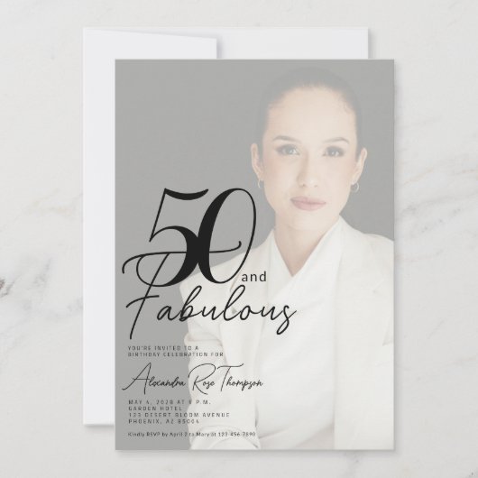 50歳おめでとう!ファビュラスな文字の50歳の誕生日パーティー 招待状 (正面)