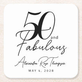 50歳おめでとう!ファビュラスな文字デザインの50歳の誕生日パーティー スクエアペーパーコースター