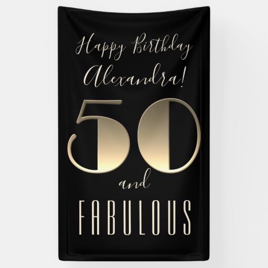 50歳おめでとう!ブラックタイポグラフィ50歳の誕生日 横断幕 (縦)