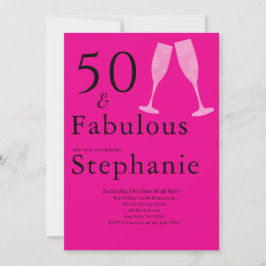 50歳おめでとう ブラック+ピンク 50歳の誕生日パーティー 招待状
