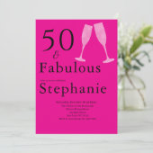 50歳おめでとう ブラック+ピンク 50歳の誕生日パーティー 招待状 (スタンド正面)