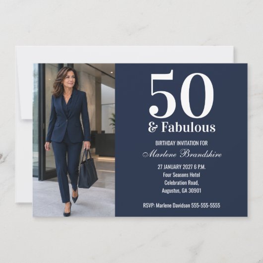 50歳おめでとう!ブルーフォトバースデー 招待状 (正面)
