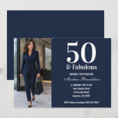 50歳おめでとう!ブルーフォトバースデー 招待状 (正面/裏面)