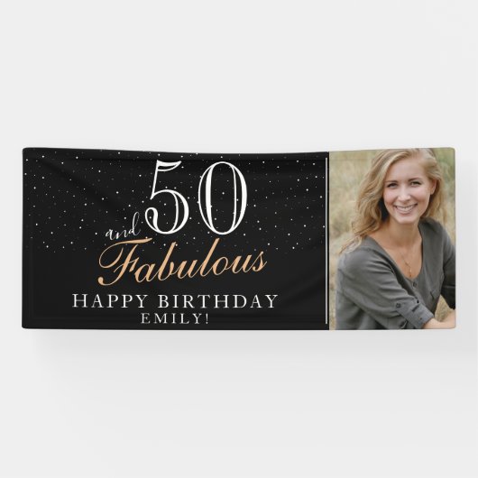 50歳おめでとう モダンな黒の50歳の誕生日フォト 横断幕 (横)