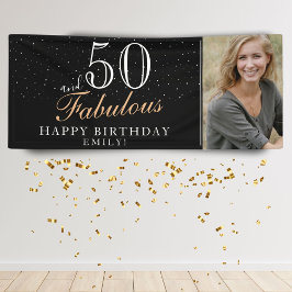50歳おめでとう モダンな黒の50歳の誕生日フォト 横断幕