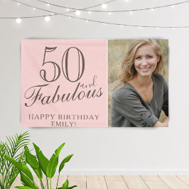 50歳おめでとう モダンピンクの50歳の誕生日フォト 横断幕