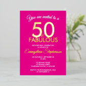 50歳おめでとう!モダンピンクゴールドの50歳の誕生日 箔招待状 (立ち正面)