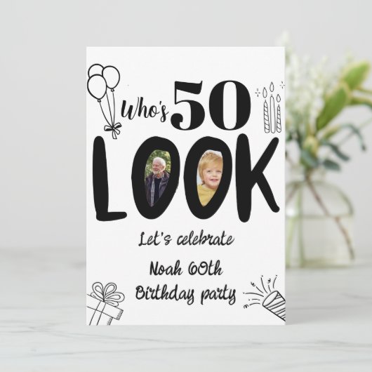 50歳おめでとう!モダンフォト50歳の誕生日 招待状 (スタンド正面)