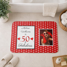 50歳おめでとう 名前入りフォト 50歳の誕生日 WH 赤 バスマット