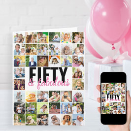 50歳おめでとう!編集可能な大判写真コラージュの誕生日カード カード