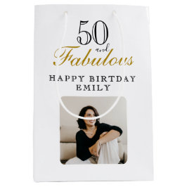 50歳おめでとう！誕生日フォトギフト 50歳の誕生日 ミディアムペーパーバッグ