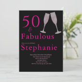 50歳おめでとう | 黒とピンクの50歳の誕生日パーティー 招待状 (スタンド正面)