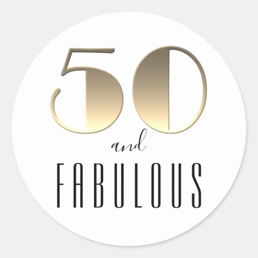 50歳おめでとう | 50歳の誕生日 白とゴールド ラウンドシール (正面)