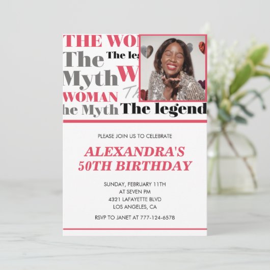 50歳おもしろいの誕生日の招待状フォト神話の伝説 招待状 (スタンド正面)
