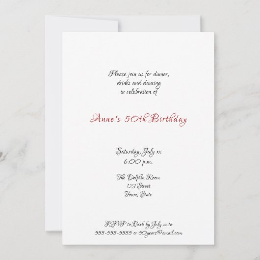 50歳おもしろいの誕生日パーティーへの招待 招待状 (裏面)