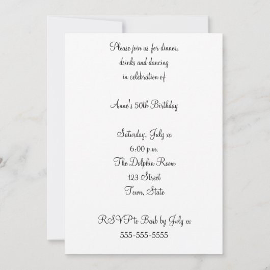 50歳おもしろいの誕生日パーティーへの招待 招待状 (裏面)