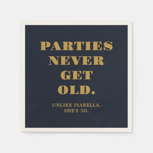 50歳おもしろいユーモアのある誕生日パーティー海軍ブルー金ゴールド スタンダードカクテルナプキン (正面)