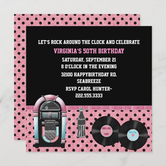 50歳お洒落の誕生日パーティーの招待状 招待状 (正面/裏面)