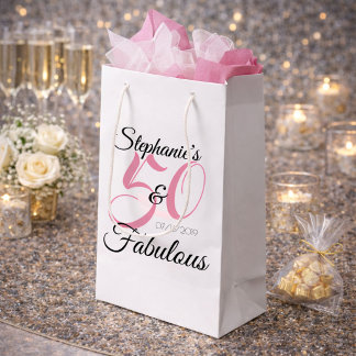 50歳お誕生日おめでとう パーソナライズ ピンク 誕生日パーティー スモールペーパーバッグ