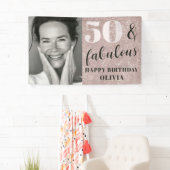 50歳お誕生日おめでとう!ピンクのラメと写真入り 横断幕 (インサイチュ)