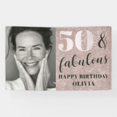 50歳お誕生日おめでとう!ピンクのラメと写真入り 横断幕 (横)