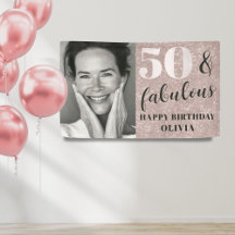 50歳お誕生日おめでとう！ピンクのラメと写真入り