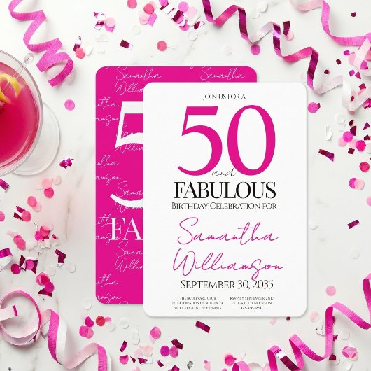 50歳お誕生日おめでとう ピンク | 50歳の誕生日 エレガント 招待状