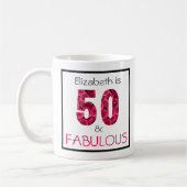 50歳お誕生日おめでとう フラワースタイル 名前入り コーヒーマグカップ (左)