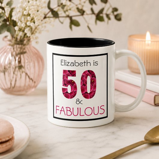 50歳お誕生日おめでとう フラワースタイル 名前入り コーヒーマグカップ