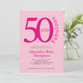 50歳お誕生日おめでとう ブラッシュピンクの50歳の誕生日パーティー 招待状 (スタンド正面)