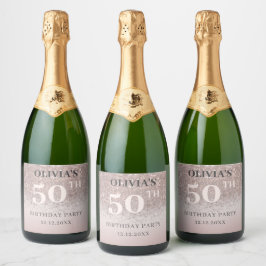 50歳お誕生日おめでとう ローズゴールドラメ スパークリングワインラベル