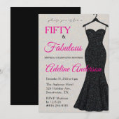 50歳でファビュラス ブラックピンク シルバーグリッター 50th 招待状 (正面/裏面)