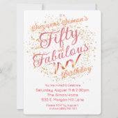 50歳で素敵なピンクとゴールドの輝き 招待状 (正面)