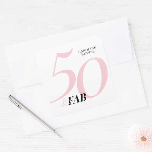 50歳で素敵なピンクの誕生日 スクエアシール (封筒)