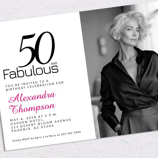 50歳で素敵なピンクの50歳誕生日パーティー 招待状