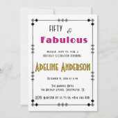 50歳で素敵なブラックゴールドピンクのアールデコ 招待状 (正面)