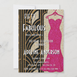 50歳で素敵なブラックゴールドピンクアートデコ50周年 招待状