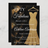 50歳で素敵なブラックゴールドマーブル 50th 招待状 (正面/裏面)
