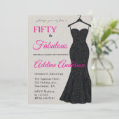 50歳で素敵なブラックピンクシルバーグリッター 50th 招待状 (スタンド正面)