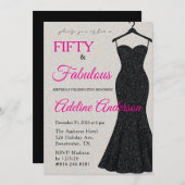 50歳で素敵なブラックピンクシルバーグリッター 50th 招待状 (正面/裏面)