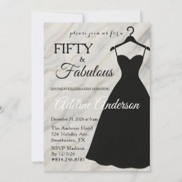 50歳で素敵なブラック＆ホワイト大理石 50周年 招待状