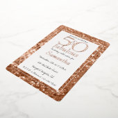 50歳で素敵なローズゴールドグリッター誕生日 箔招待状 (回転した状態)