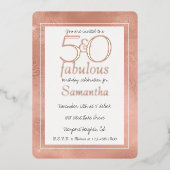 50歳で素敵なローズゴールドレース花柄の誕生日 箔招待状 (正面)