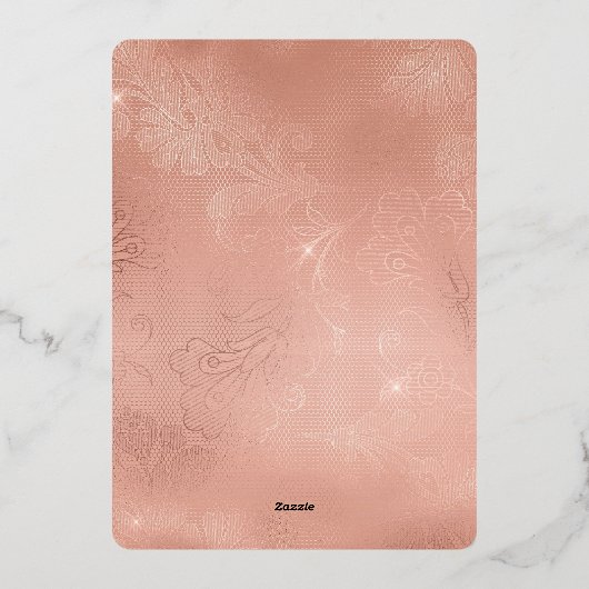 50歳で素敵なローズゴールドレース花柄の誕生日 箔招待状