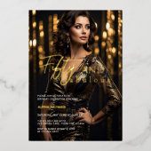 50歳で素敵な写真を飾る ブラックゴールド 箔招待状 (正面)