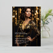 50歳で素敵な写真を飾る ブラックゴールド 箔招待状 (立ち正面)