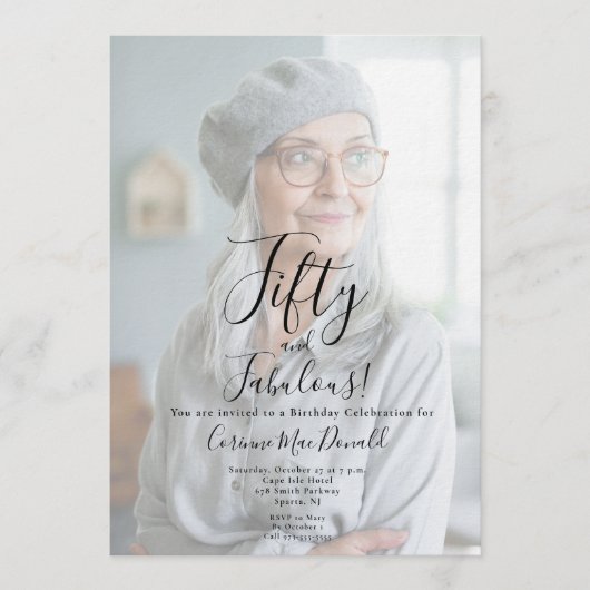 50歳で素敵な写真パーティー 50歳の誕生日パーティー 招待状 (正面)