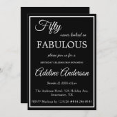 50歳で素敵な女性 ブラック＆ホワイト 50歳の誕生日 招待状 (正面/裏面)