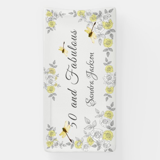 50歳で素敵な誕生日黄色灰色花 横断幕 (縦)